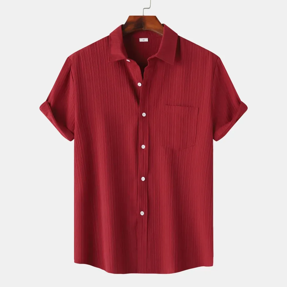 2025 Summer New Men'S Solid Color Lapel Short Sleeve Shirt Men