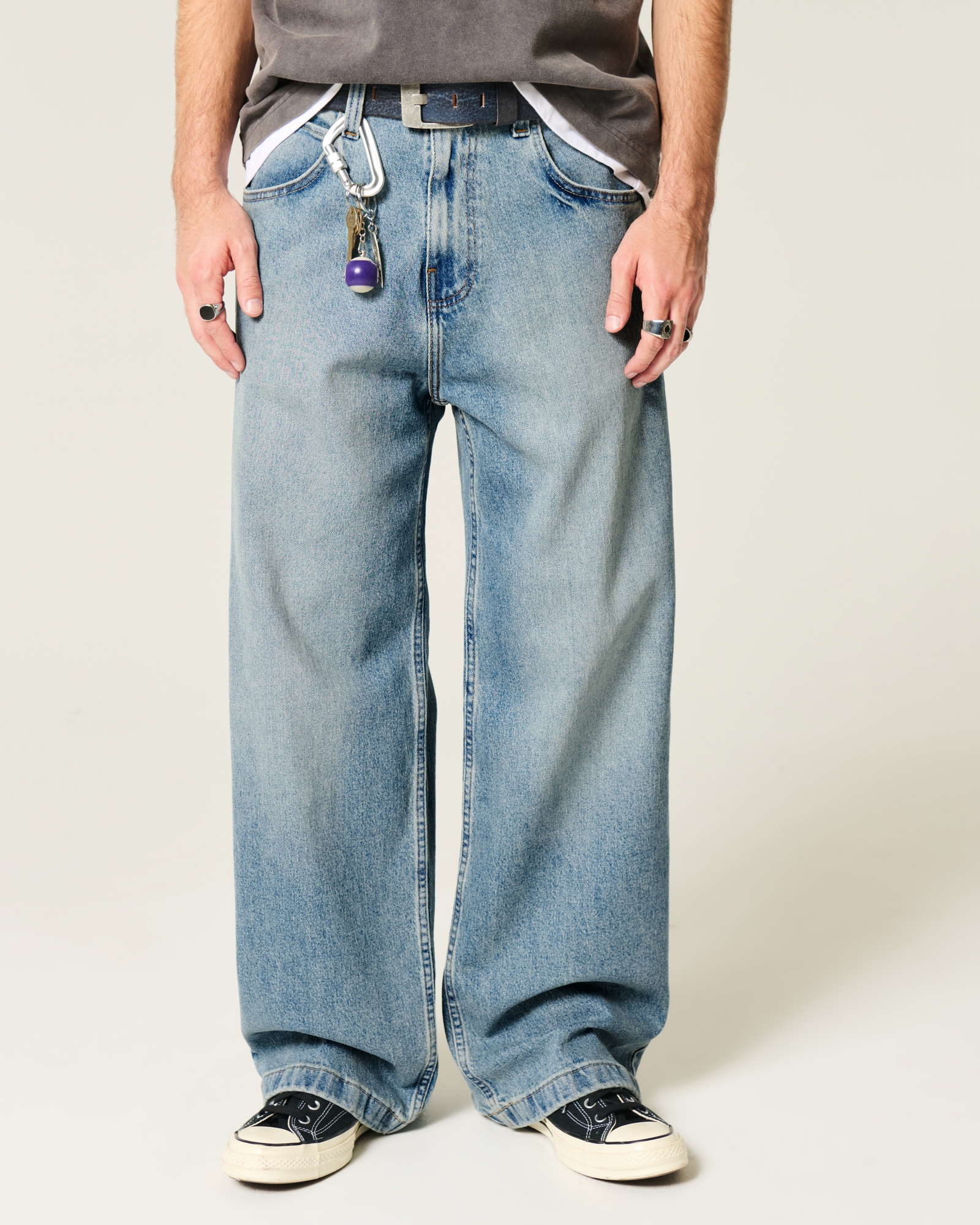Dark Wash Logo Embroidery Super Baggy Jeans