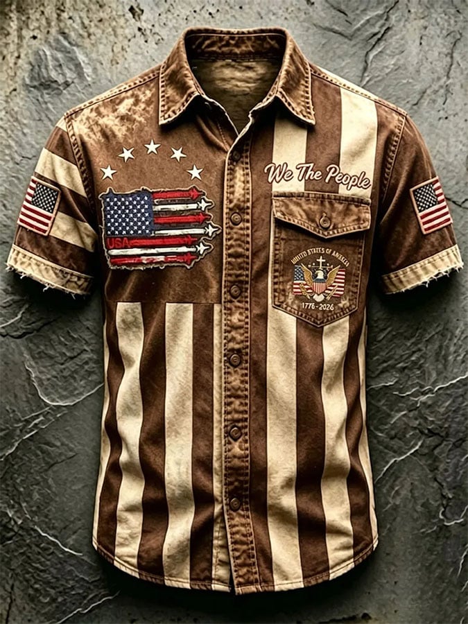 Men's Casual Retro Print Short-Sleeve Shirt