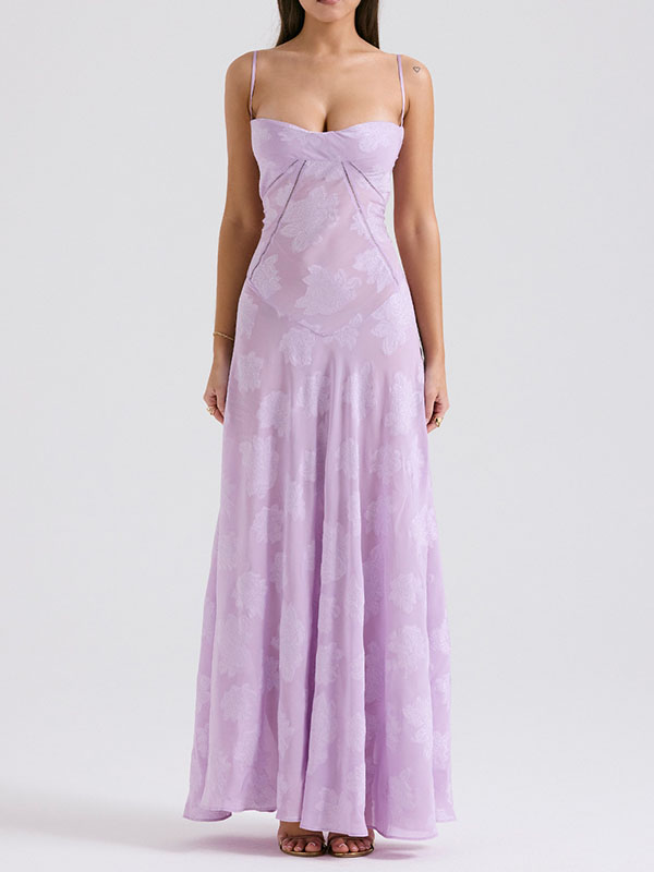 Flower Printed Sleeveless Spaghetti Neck Vacation Maxi Dresses