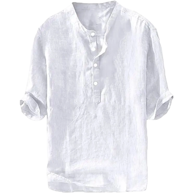 Mens 70% Cotton 30% Linen Shirts Casual Cotton 3/4 Sleeve Regular-Fit Henley T-Shirt Summer Lightweight Beach Yoga Tops