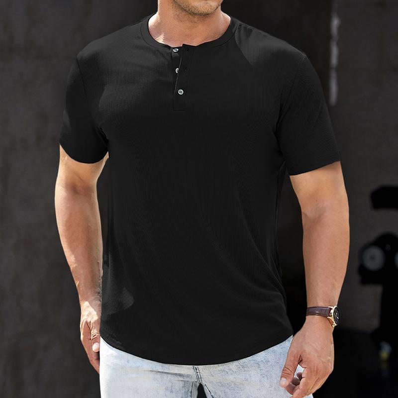 Men's Plain Muscle Slim Fitted Henley Shirts Crewneck Longline T-Shirt