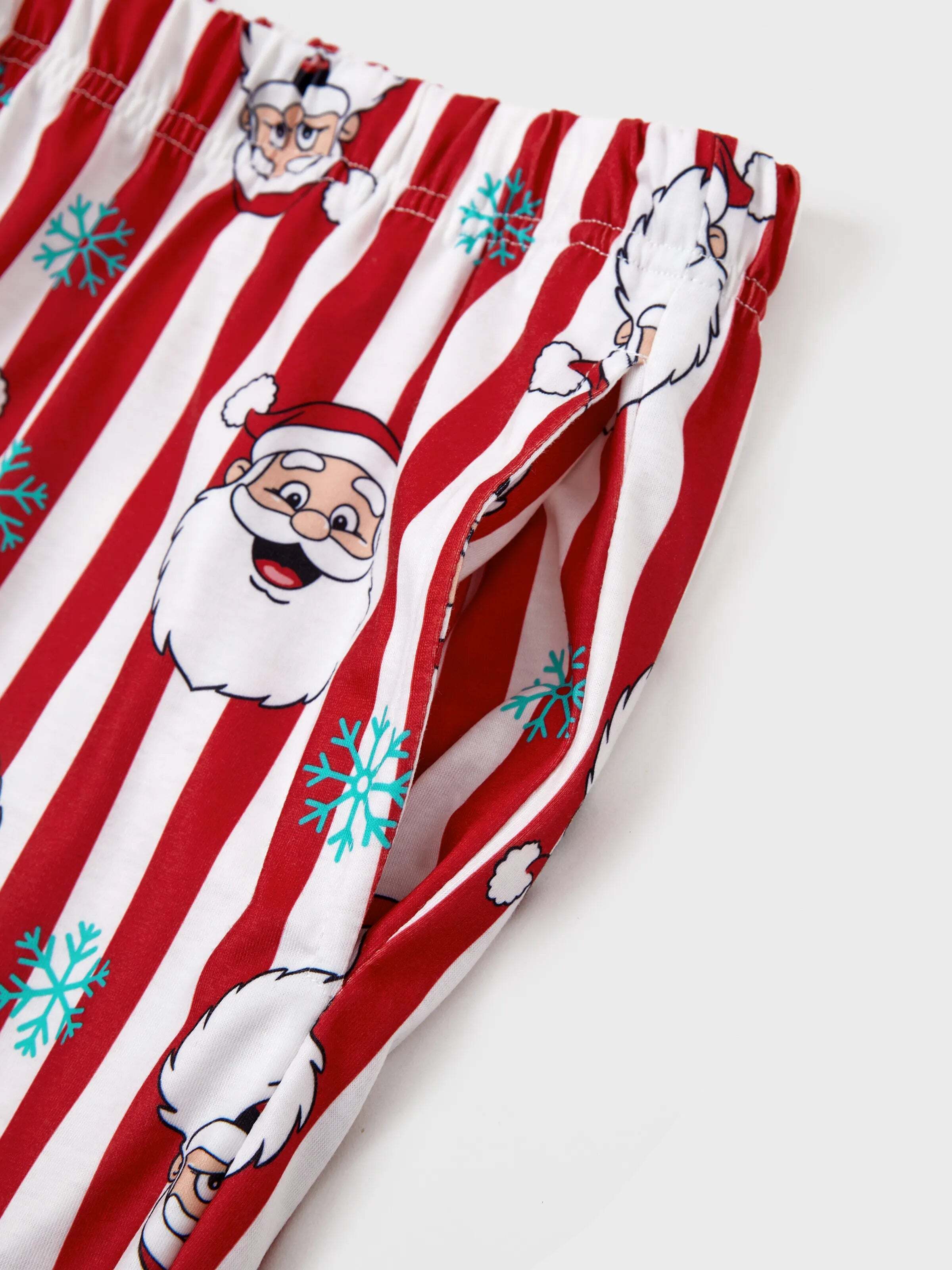 Christmas Matching Family Pajamas Set Santa Claus and Snowflakes Red Stripes PJS Red