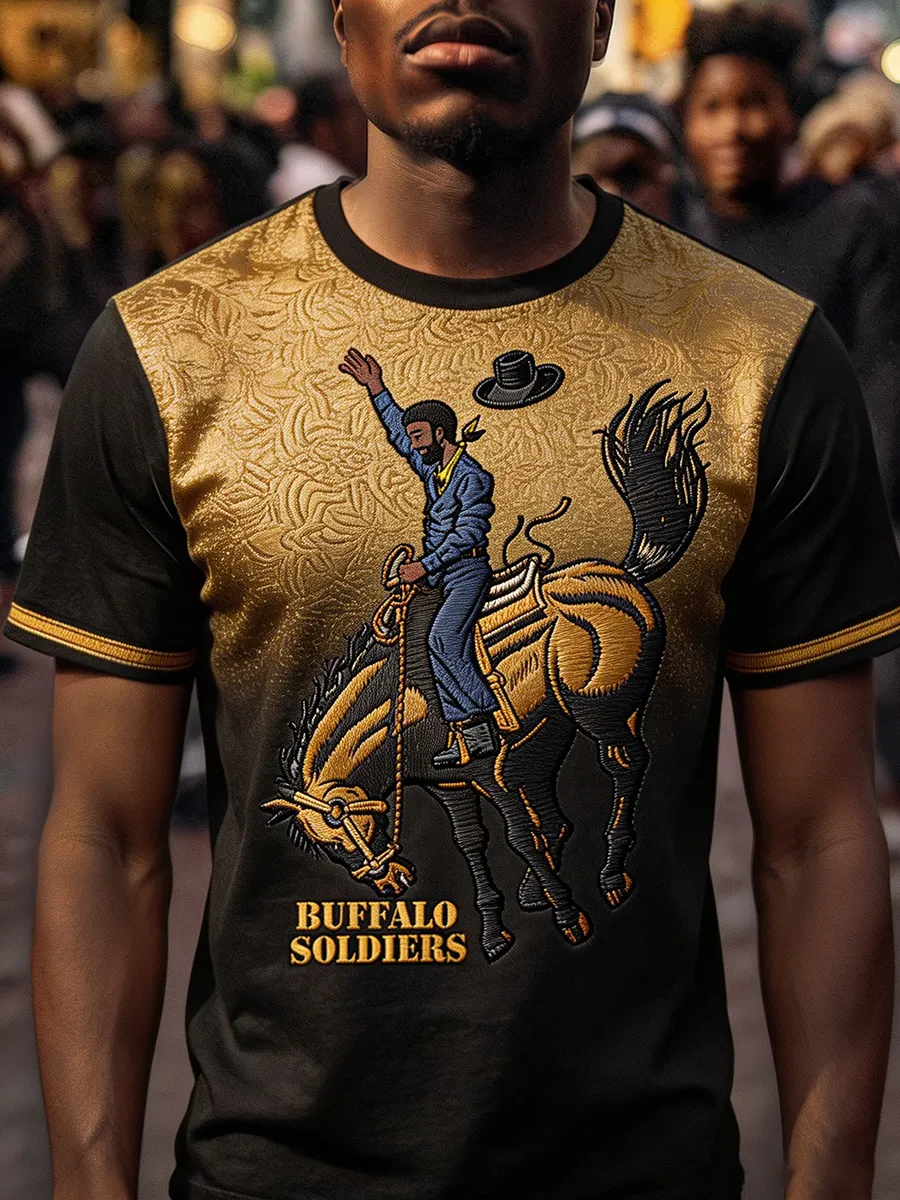 Retro Buffalo Soldier Art Print Men's Casual T-Shirt