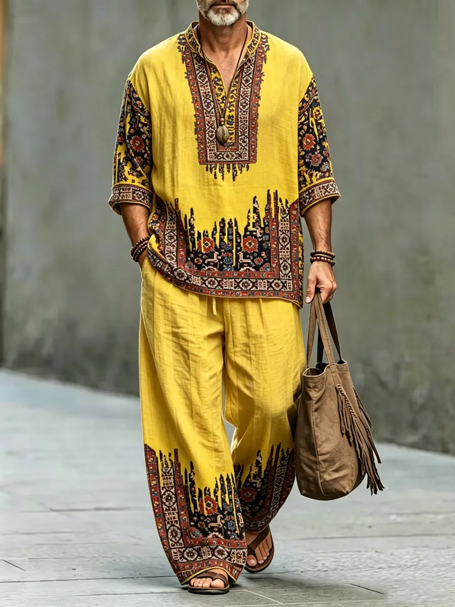 Men's Retro Bohemian Art Print Casual Set