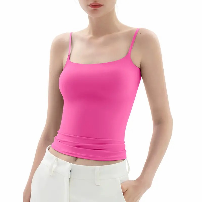 Spaghetti Strap Tank Top, Double Layer Not See-Through Cami, Buttery Soft Stretchy Top