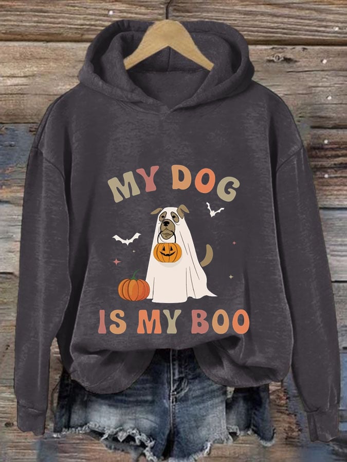 Women'S My Dog Is My Boo Halloween Print  Casual Hoodie