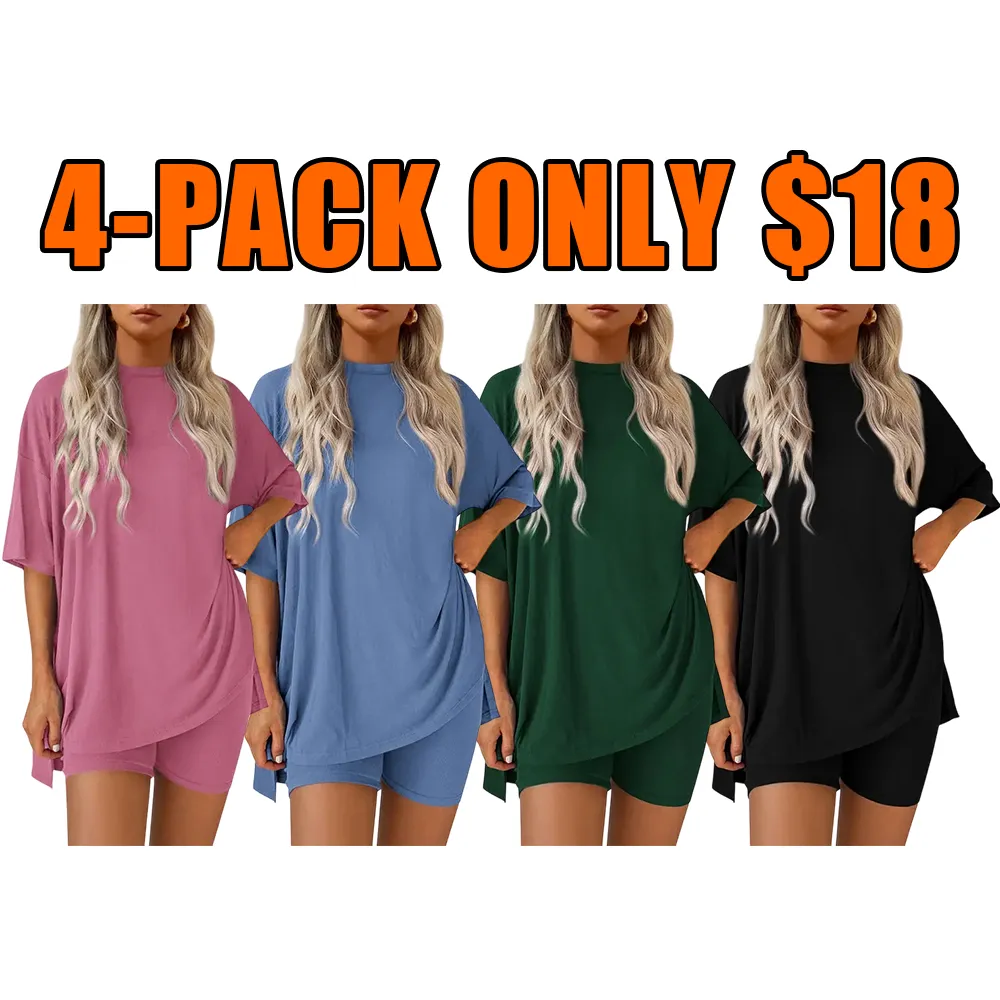 Women's Summer Two-Piece Set Casual Oversized Split Hem Shirts