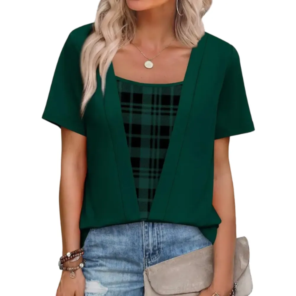 🔥8-PACK $24 - Women's 2-in-1 Short Sleeve Summer Casual Blouse