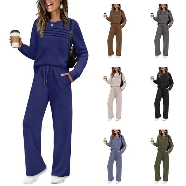🔥LAST DAY💓Women's Crew Neck Top & Drawstring Pants Set