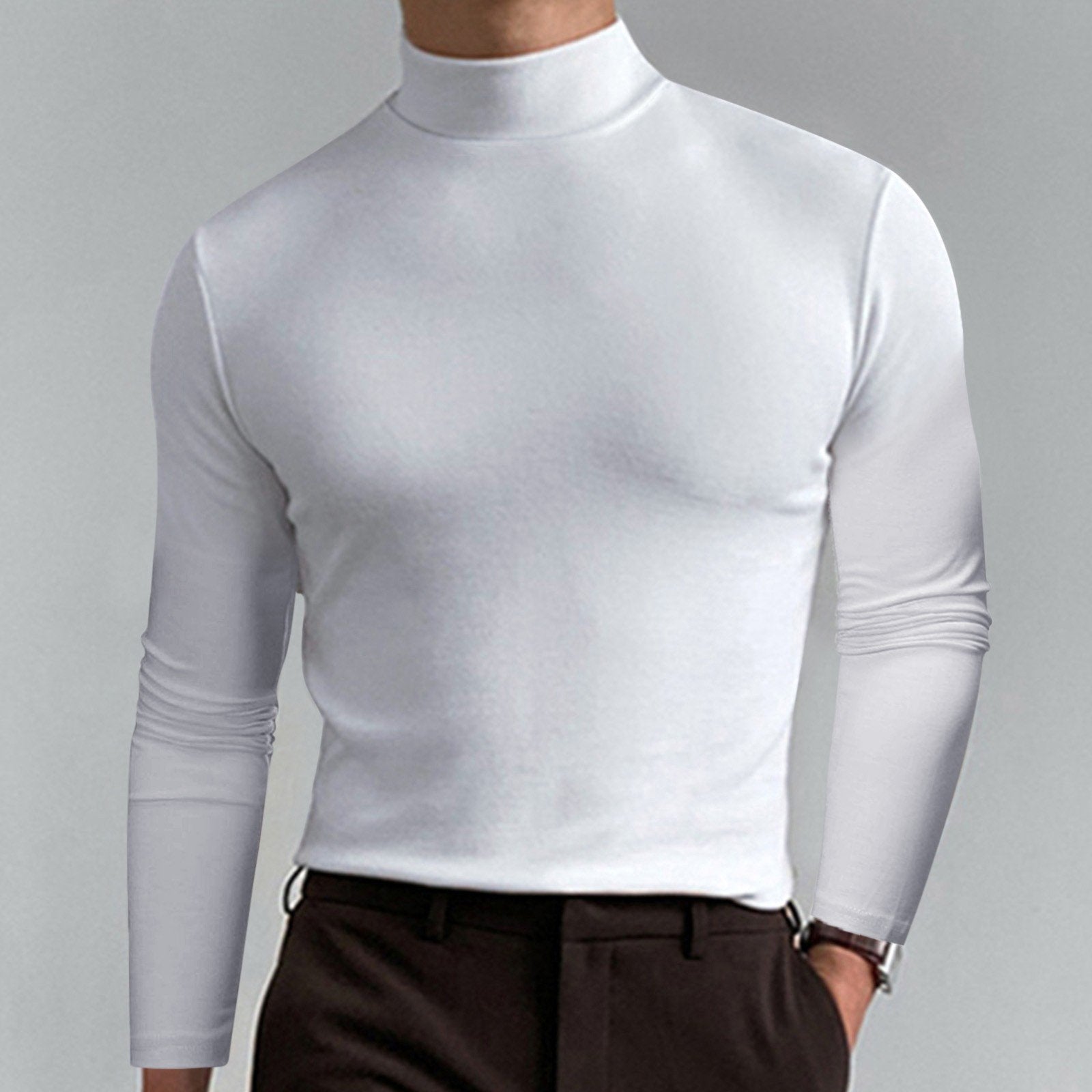 ✨ Men's High Neck Slim Fit T-Shirt - Stretchy & Breathable Fabric, Modern Style for Gym or Casual Wear 🏃‍♂️📦