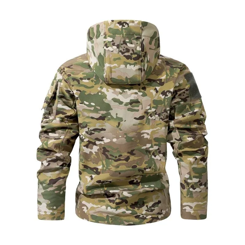 Men's Multi-Pocket Workwear Hooded Jacket, Fleece Waterproof Jacket