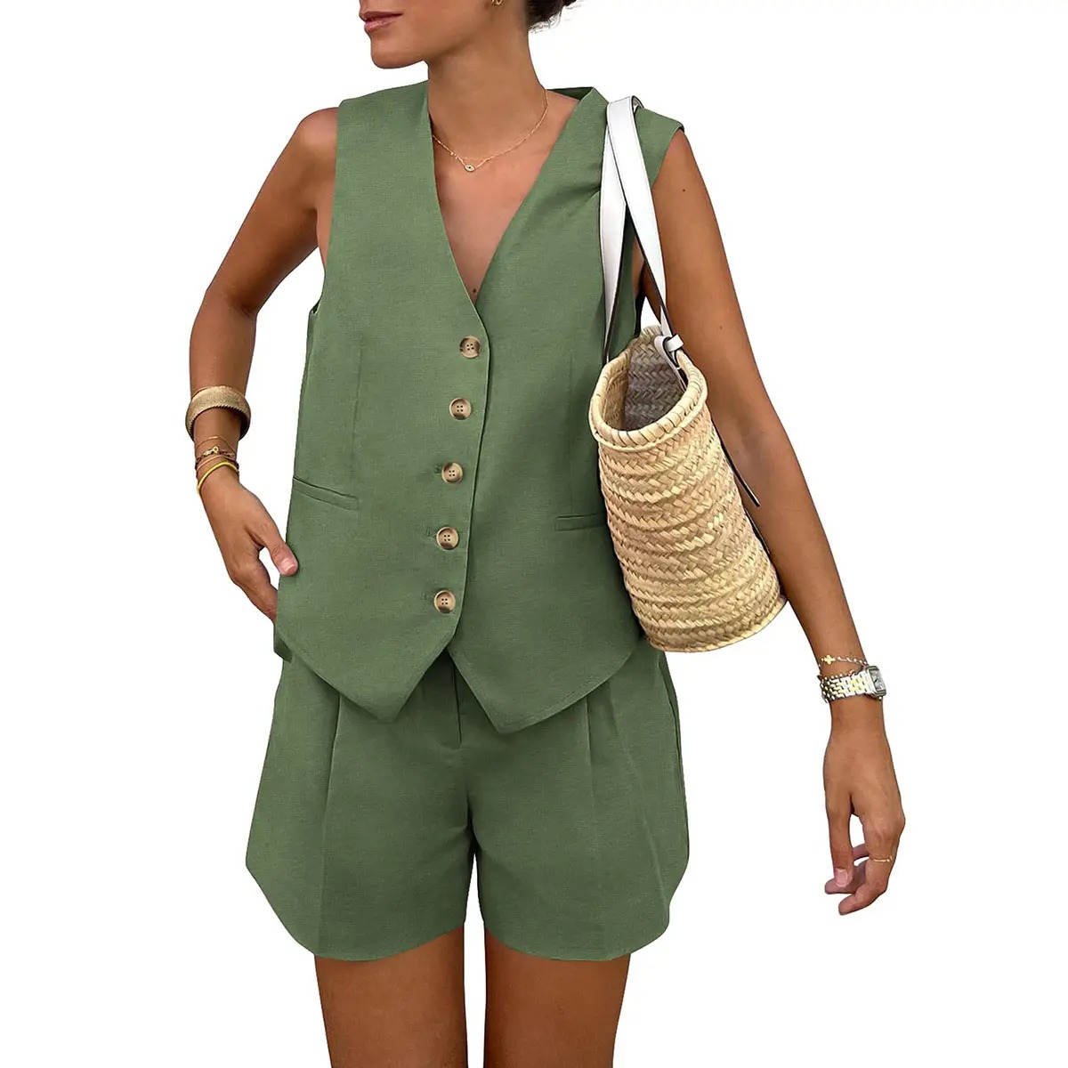 Women's Summer Sleeveless V-Neck 2-Piece Outfit