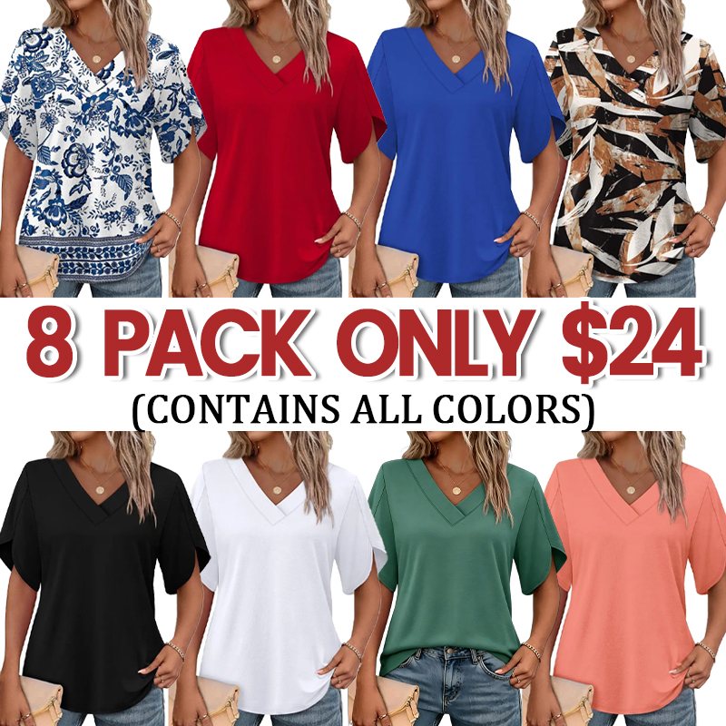 🔥8-PACK $24 - Women's Summer Tops Short Petal Sleeve Shirts