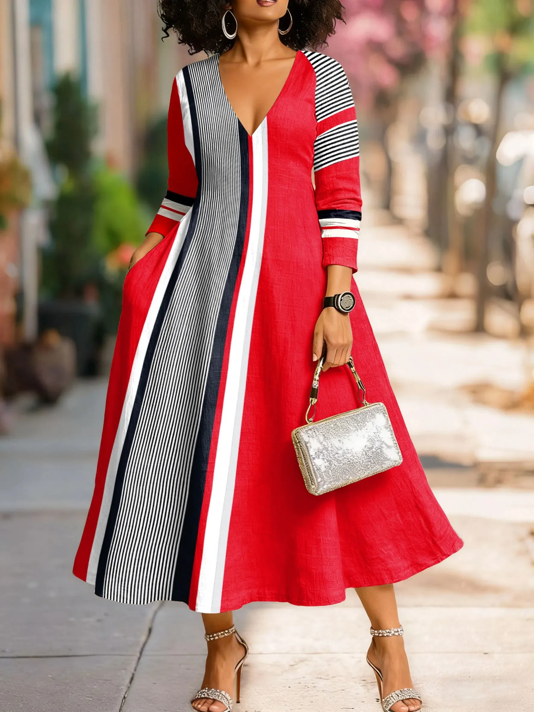 African-American woman's dress with ethnic patterns