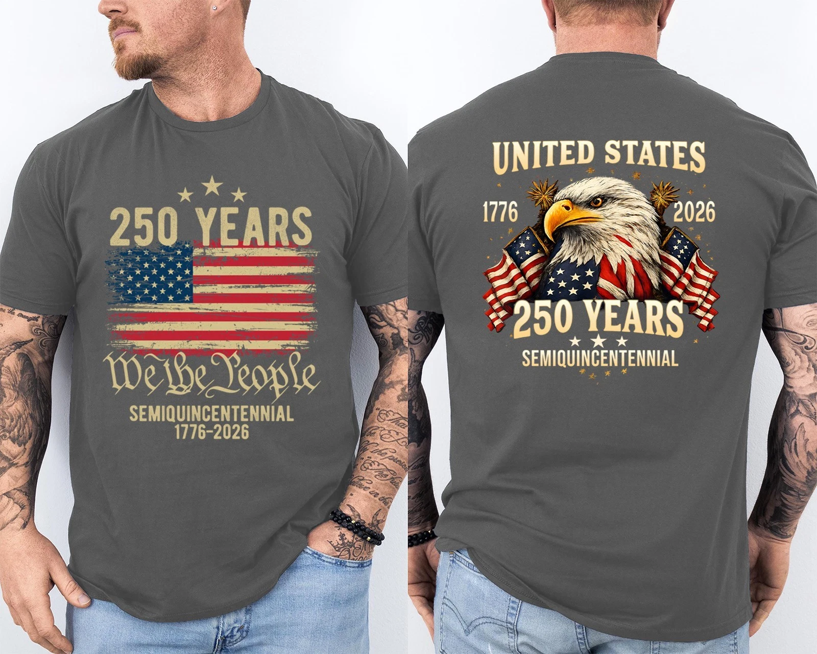 Men'S Casual American 1776-2026 Anniversary Printed Short Sleeved T-Shirt