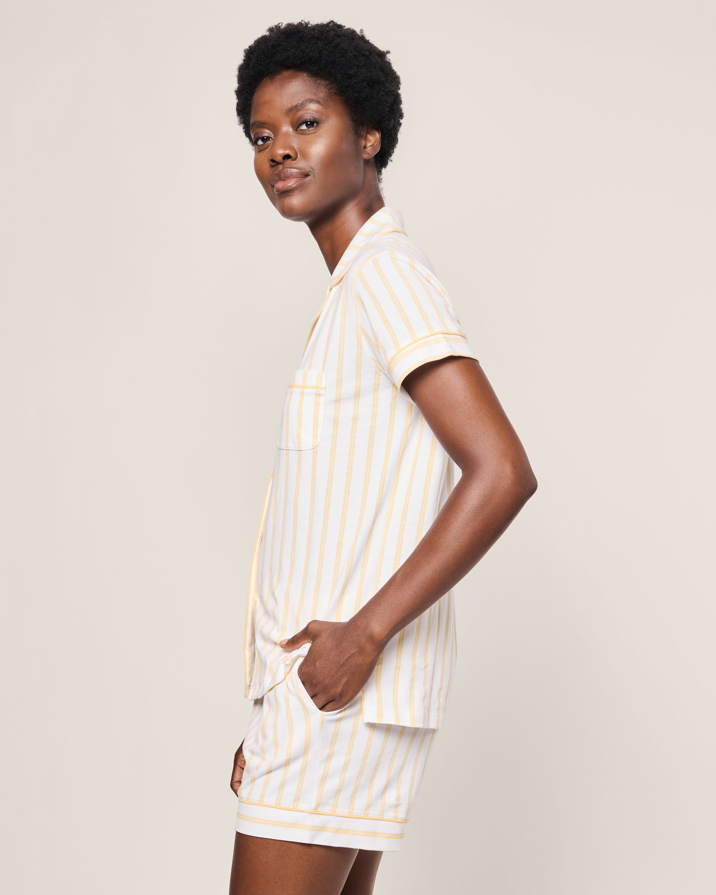 Women's Pima Short Sleeve Short Set in Sunny Stripe