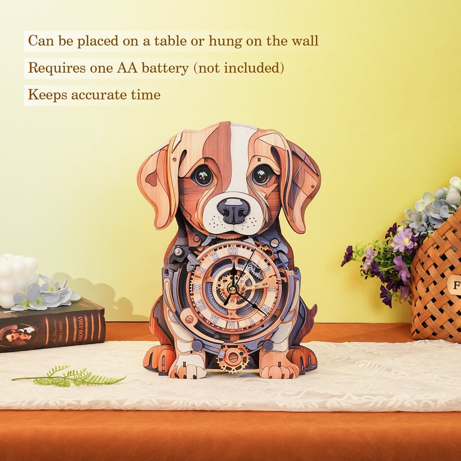 Cute Beagle DIY Wooden Clock , 3D Puzzle Craft Kit