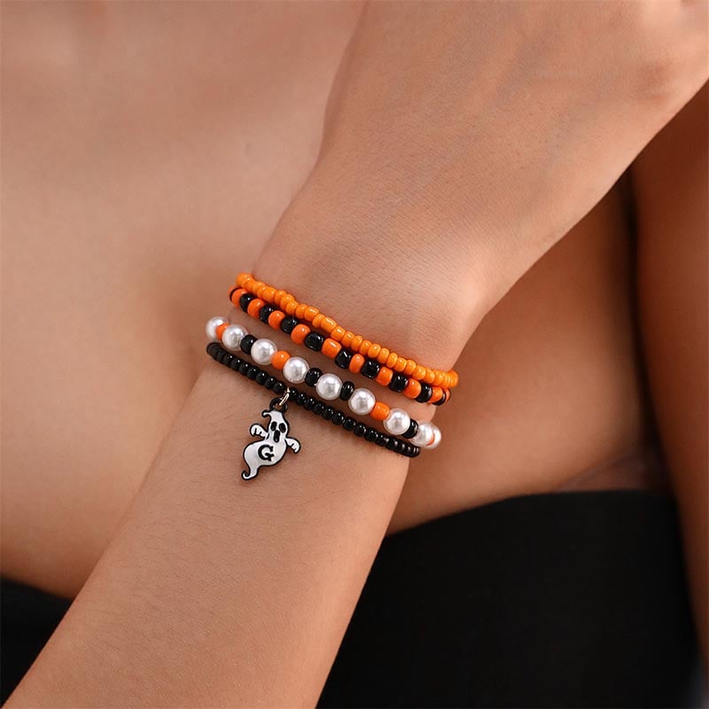 Fashionable And Creative Rice Beads Metal Pumpkin Bat Ghost Design Bracelet