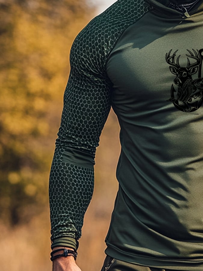 Men's Outdoor Sun Protection Breathable Cool Hooded Sun Protection Long-Sleeved Top