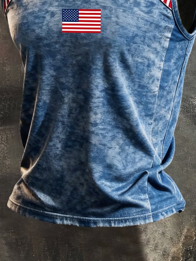 Men's Retro Independence Day Patriot Crew Neck Tank Top