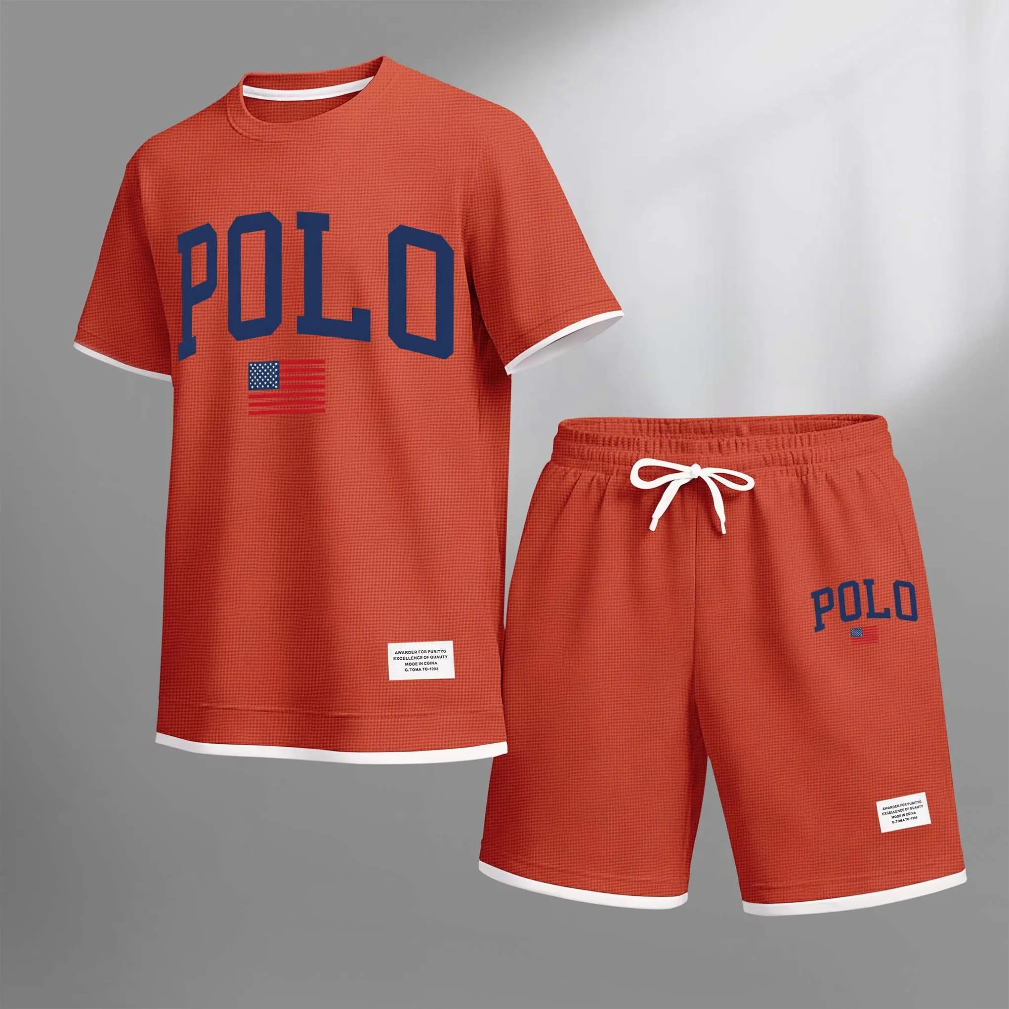 Men’s Waffle Knit 2-Piece Set – Breathable Short Sleeve Tee & Drawstring Shorts Casual Summer Outfit