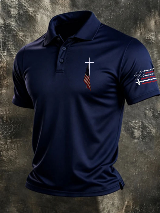 Men'S Cross flag Print Casual Polo Shirt