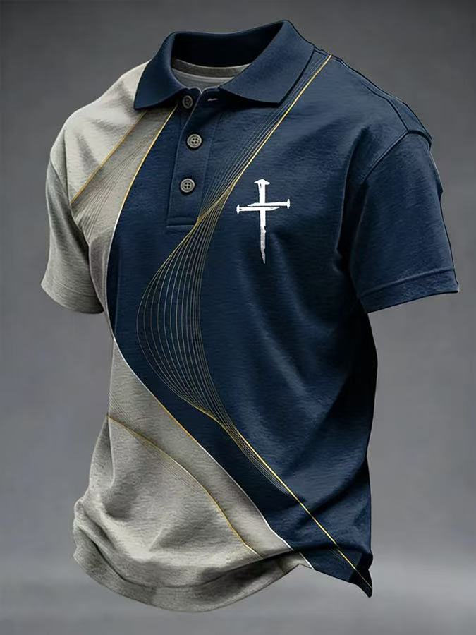 Men'S Faith Cross Printed Polo Shirt