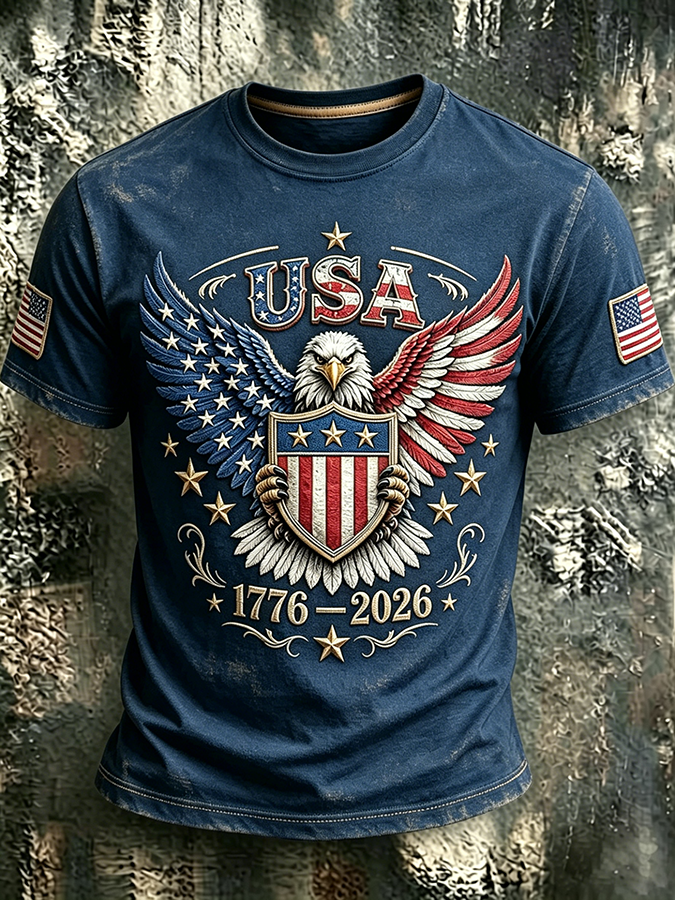 250Th Anniversary Eagle Printed Washed Round Neck T-Shirt From The United States