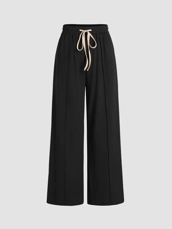 kendall same style Women's 2-Piece Ruched Tank Top and Elastic Waist Tie Trousers Set – Casual Lounge Outfit, 6 Colors