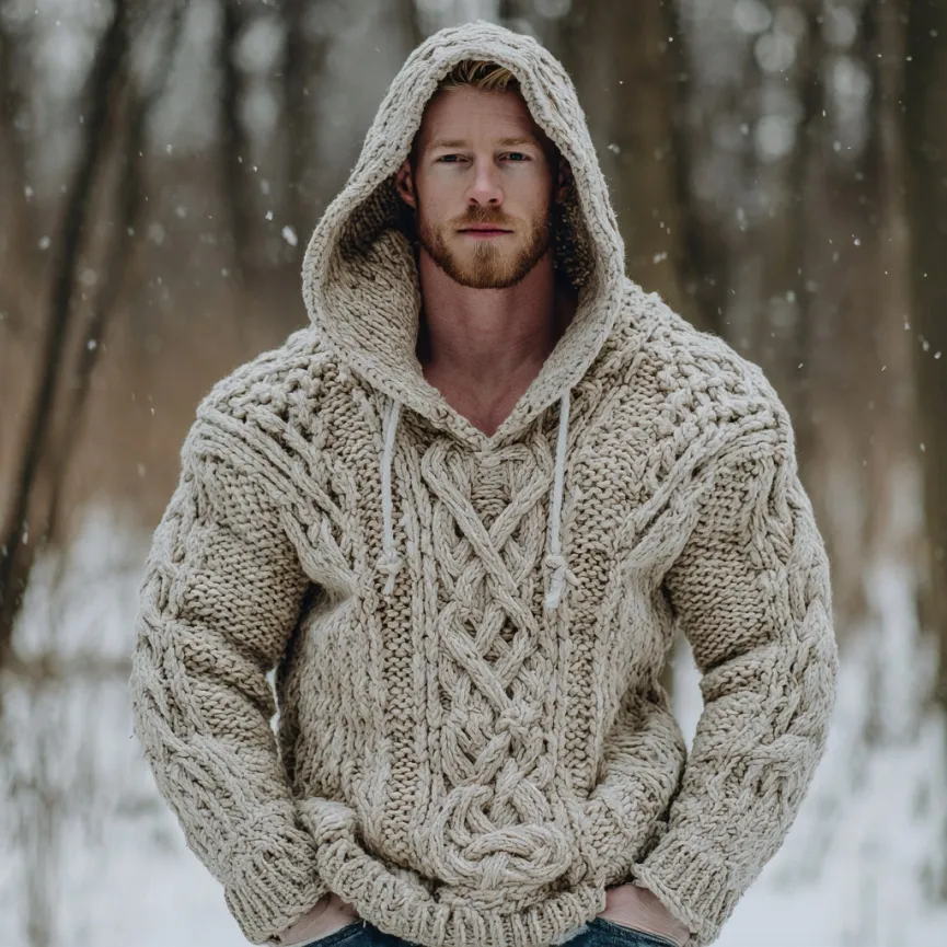 Vintage Fairman Island Jacquard Thick Warm Hooded Sweater