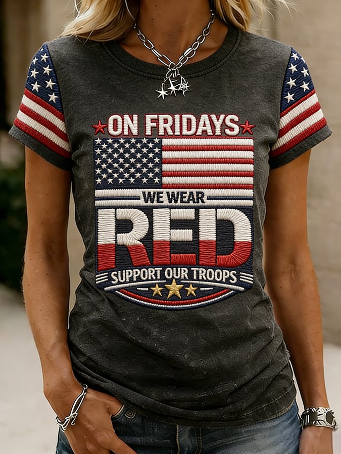 Women's Red Friday Art Print Casual T-shirt