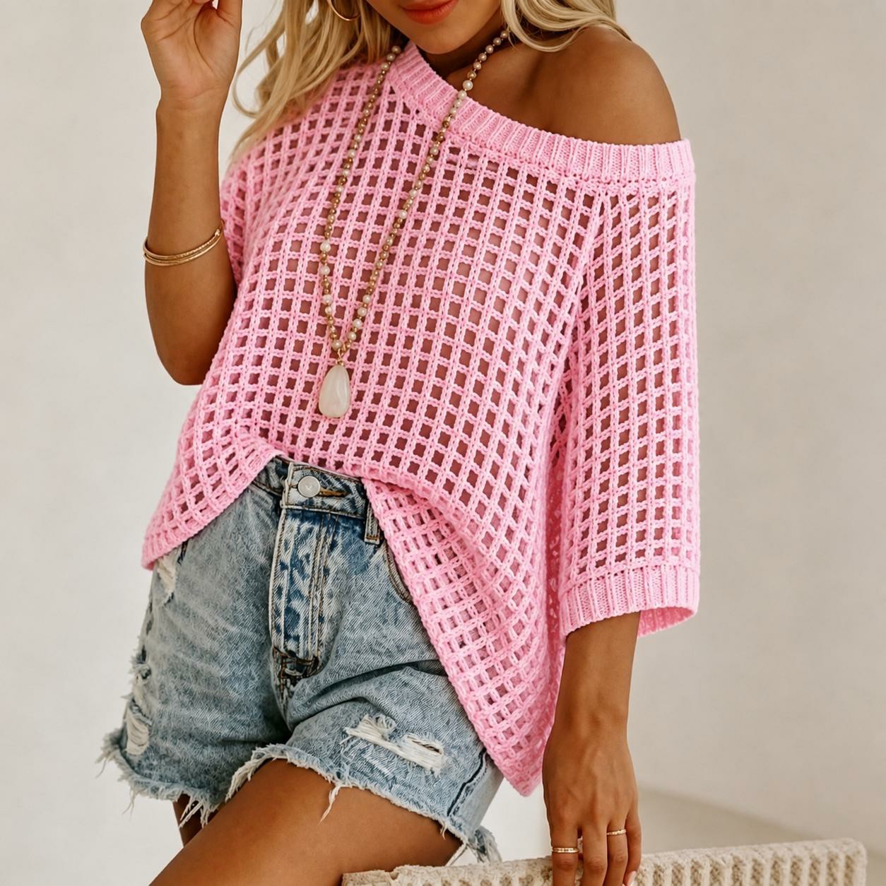 🪴Women’s Crochet Knit Hollow Out Slouchy Crop Top