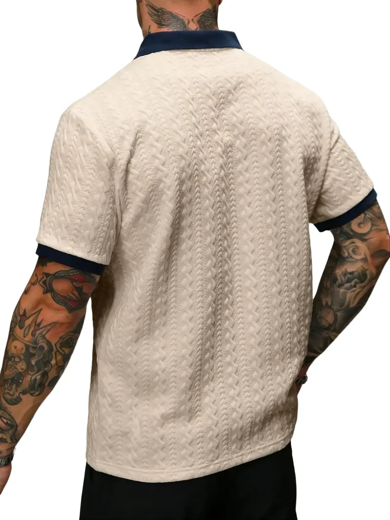 Men's Color-Block Short-Sleeve Casual Polo Shirt
