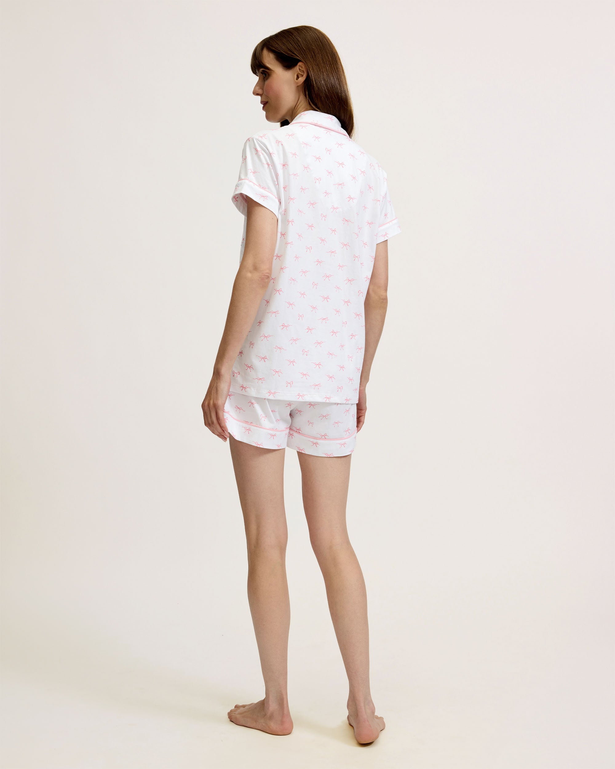 Women's Pima Short Sleeve Short Set in Blushing Bows