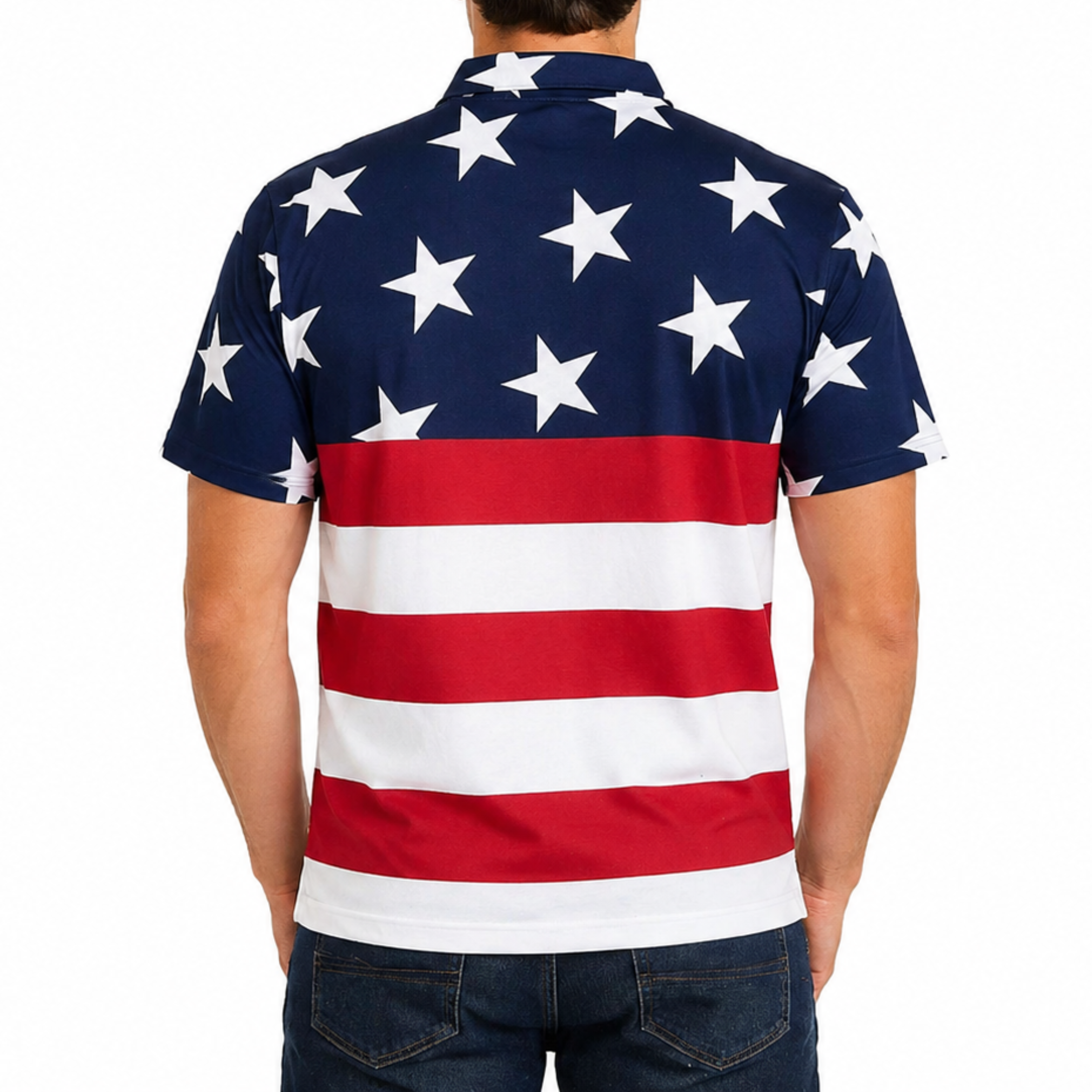 Men’s American Flag Polo Shirt – Freedom Field Patriotic 100% Cotton Polo