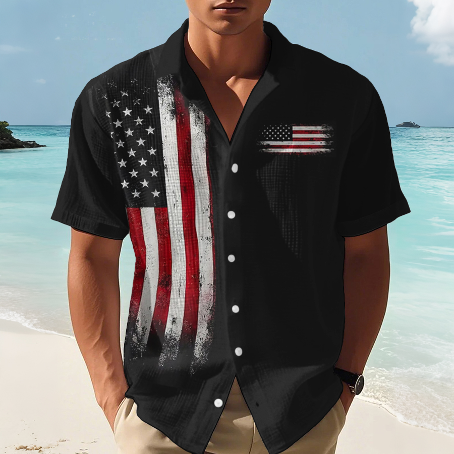 Men's Hawaii Vacation United States Independence Day Printed Casual Shirt