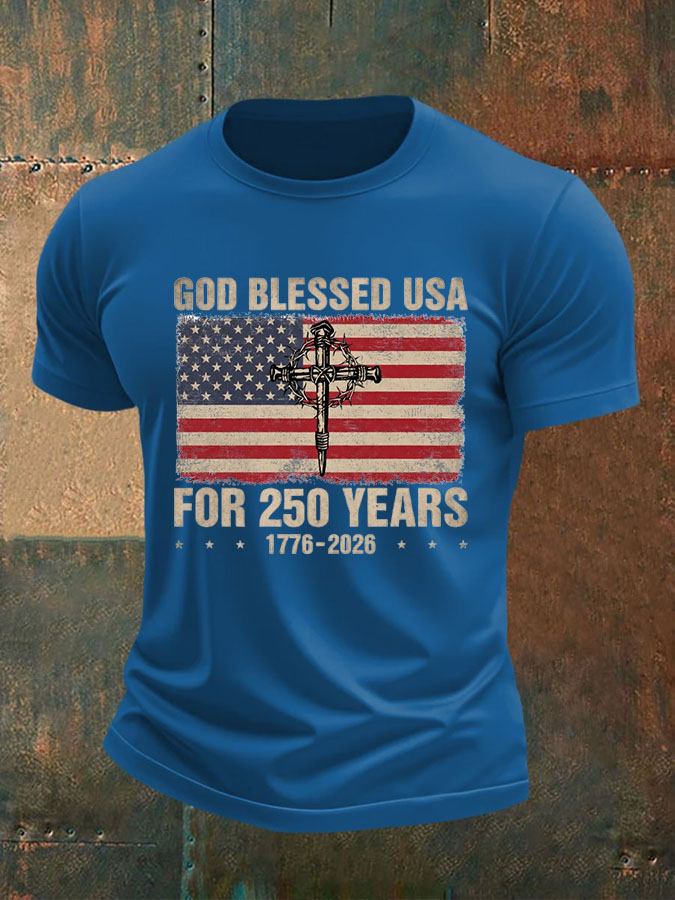 Men'S God Blessed USA for 250 Years 1776-2026 250 Years America T-Shirt