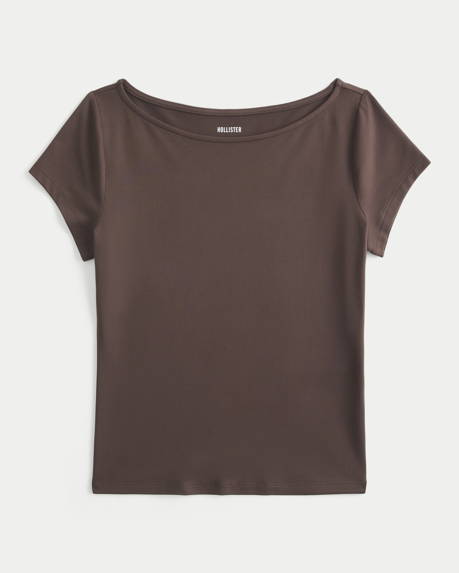 Short-Sleeve Seamless Fabric Slash-Neck T-Shirt