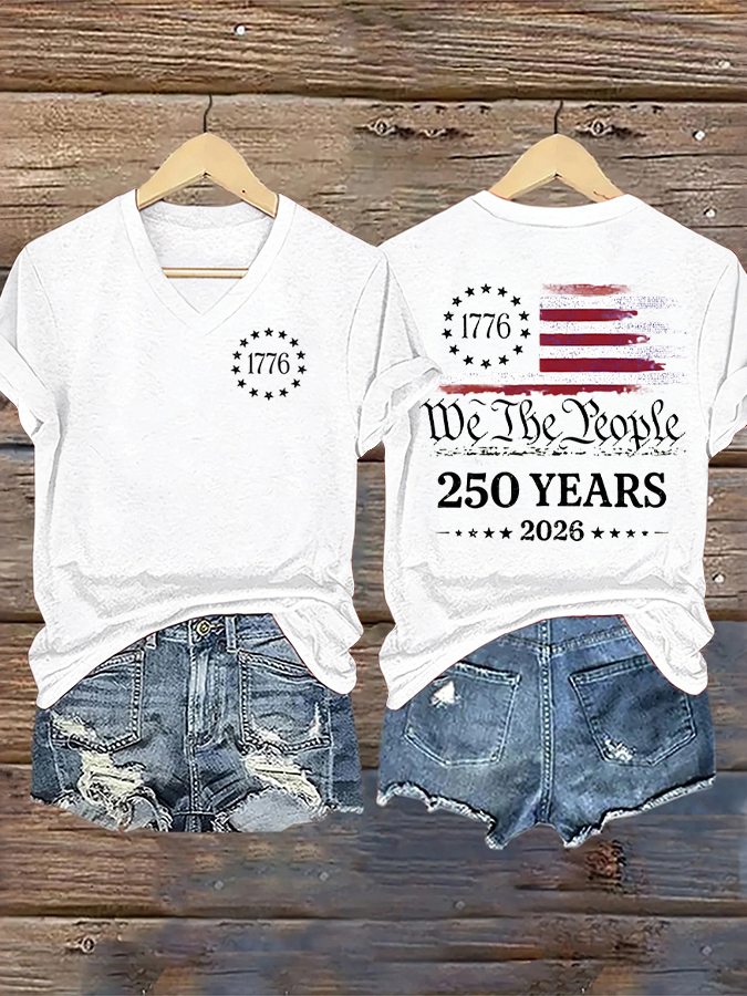 Women'S Casual Flag Printed V-Neck T-Shirt