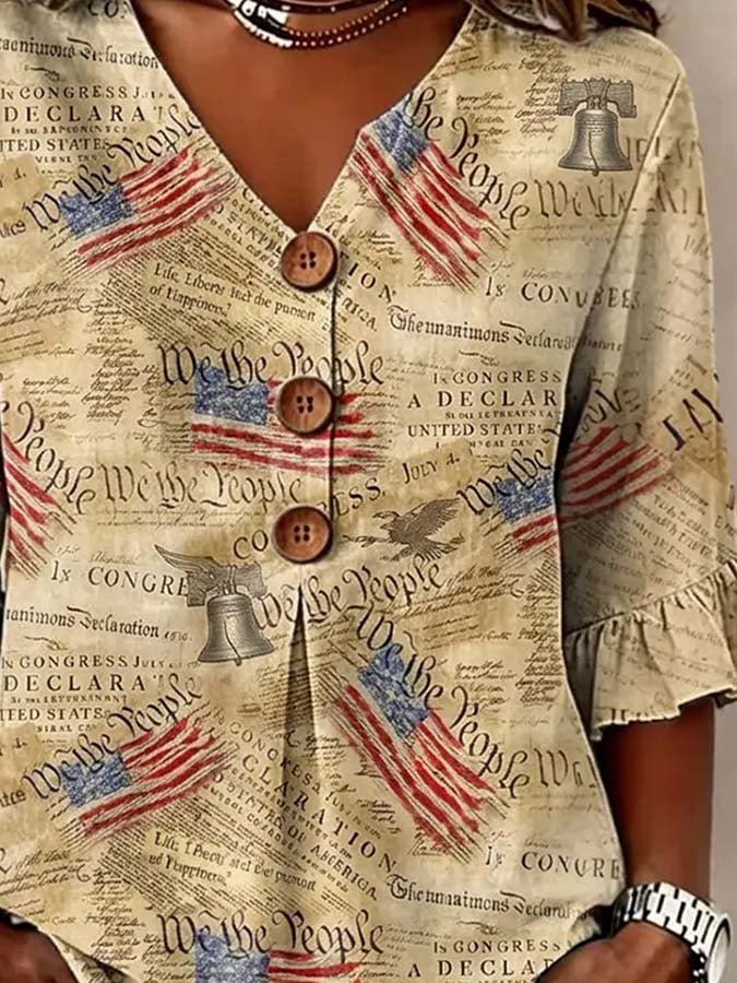 Women'S Casual Printed Independence Day Top