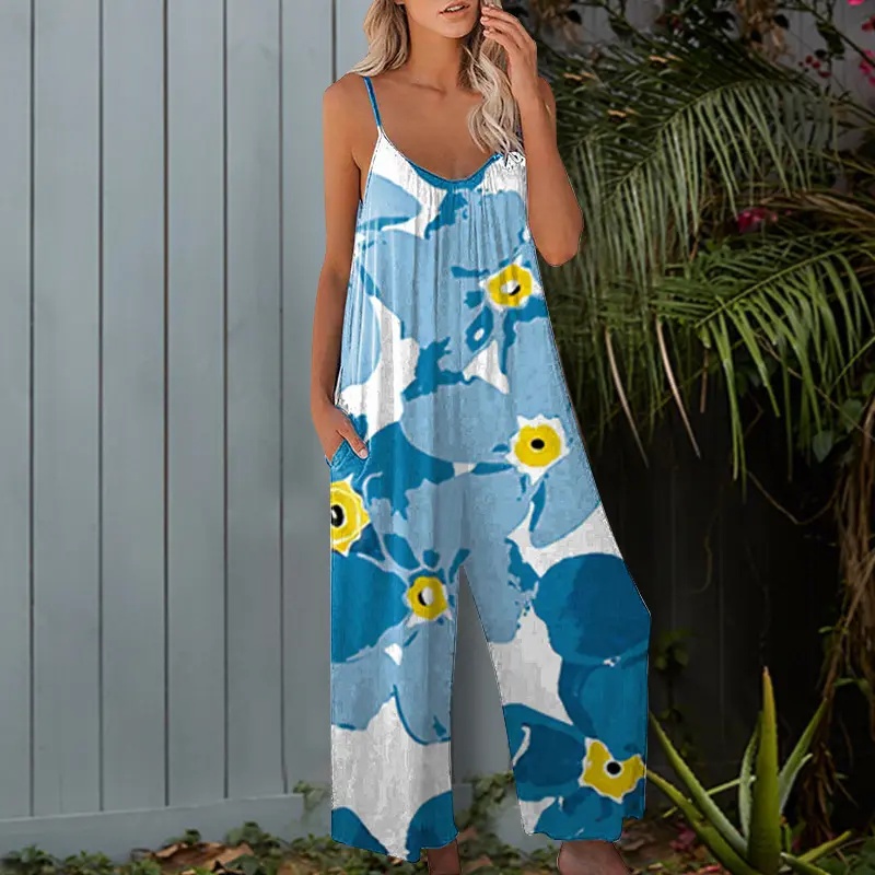 Plus Size Women Fashion Wide Leg Suspender Jumpsuit with Pockets Curvy Overalls