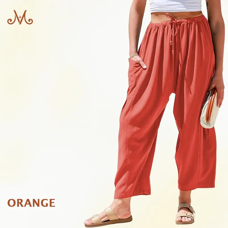 Women Comfort Lightweight Linen Wide Leg Cargo Pants