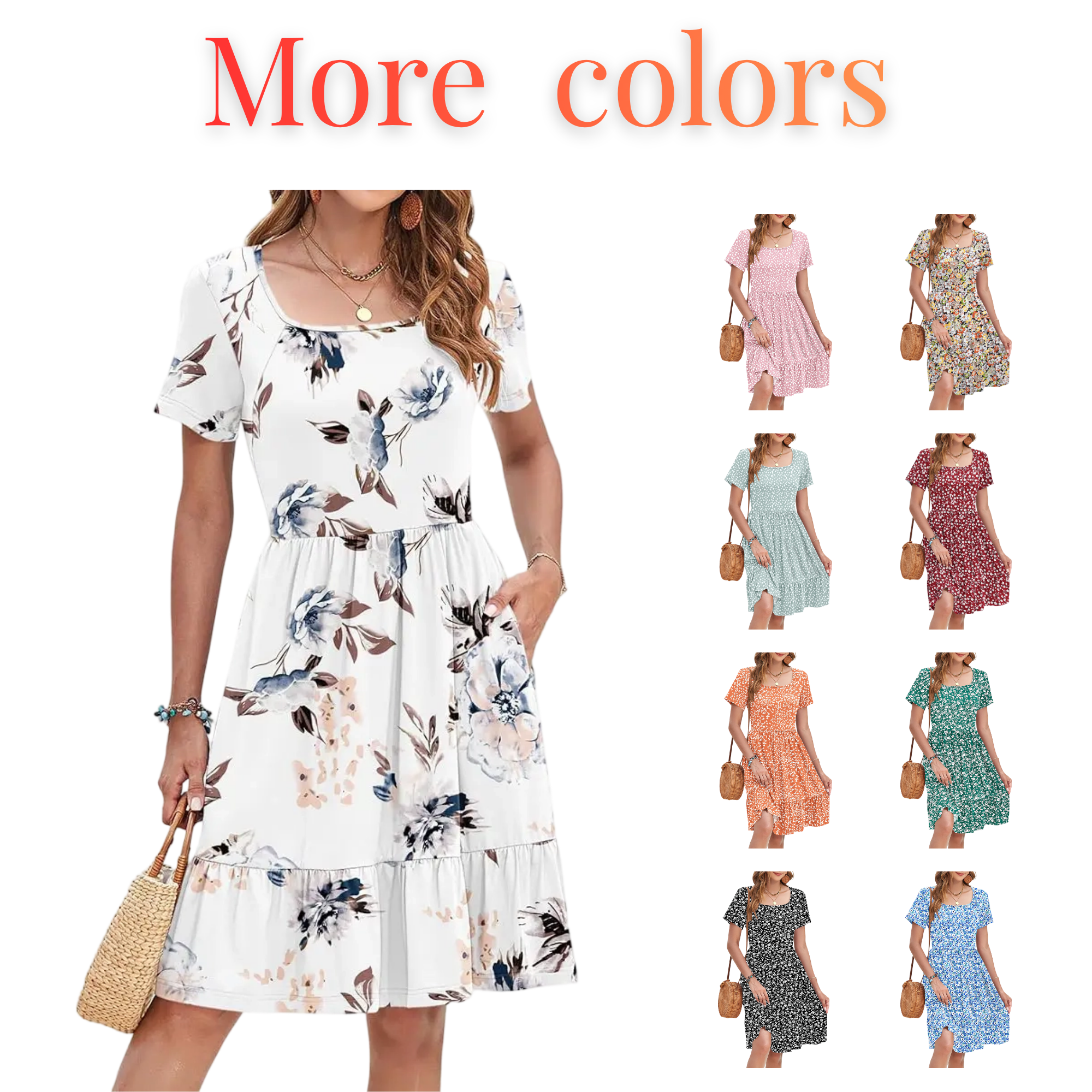 Women Square Neck Ditsy Floral Dress