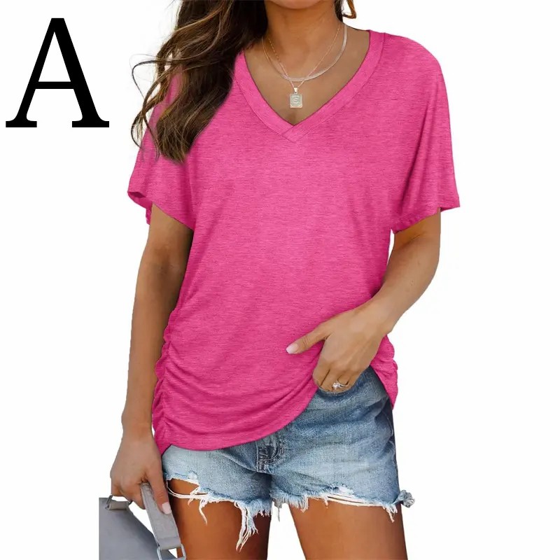Women’s V-Neck Dolman Sleeve Loose Fit Shirred Top