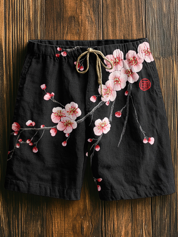 Men's Cherry Blossom Print Casual Shorts