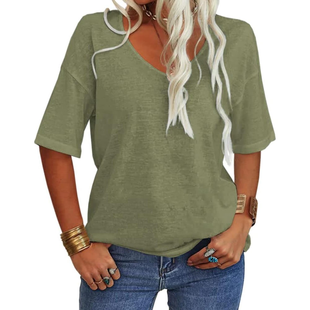 🔥Last Day Promotion!🌺Women's Solid Color V-Neck T-shirt