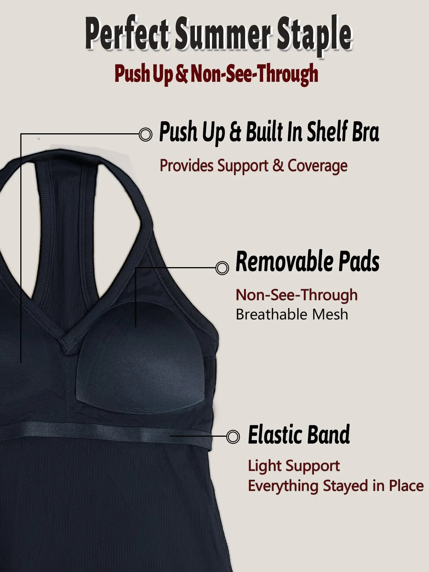 Women's V-Neck Racerback Cotton Tank Top Fitted Cami with Built-In Shelf Bra Basic Sleeveless Shirt