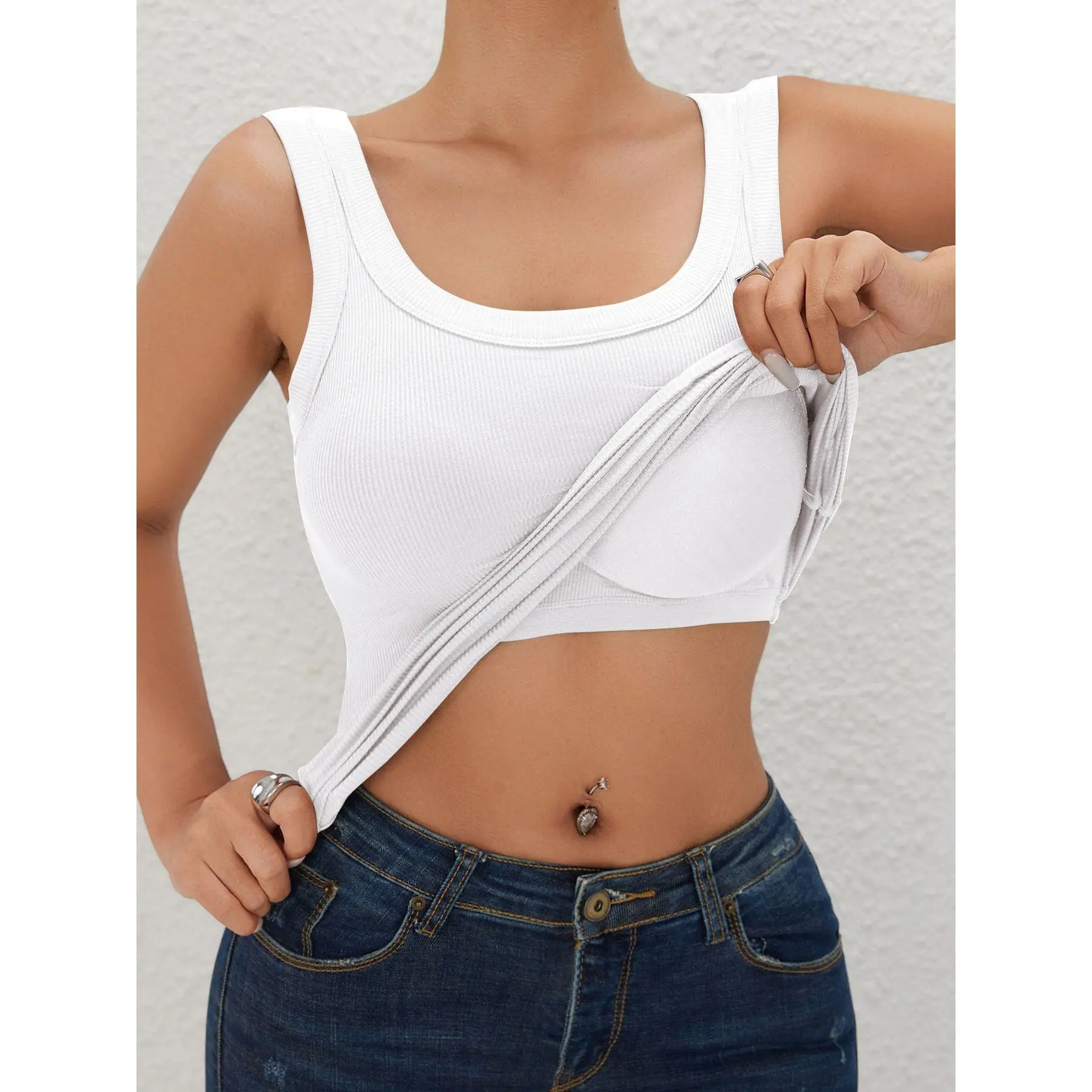Ribbed Workout Tank Tops for Women with Built in Bra Tight Racerback Scoop Sports Tank Neck Athletic Top for Summer And All Seasons