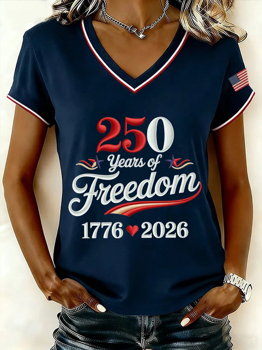250 Year Free V-Neck T-Shirt For Fashionable Women